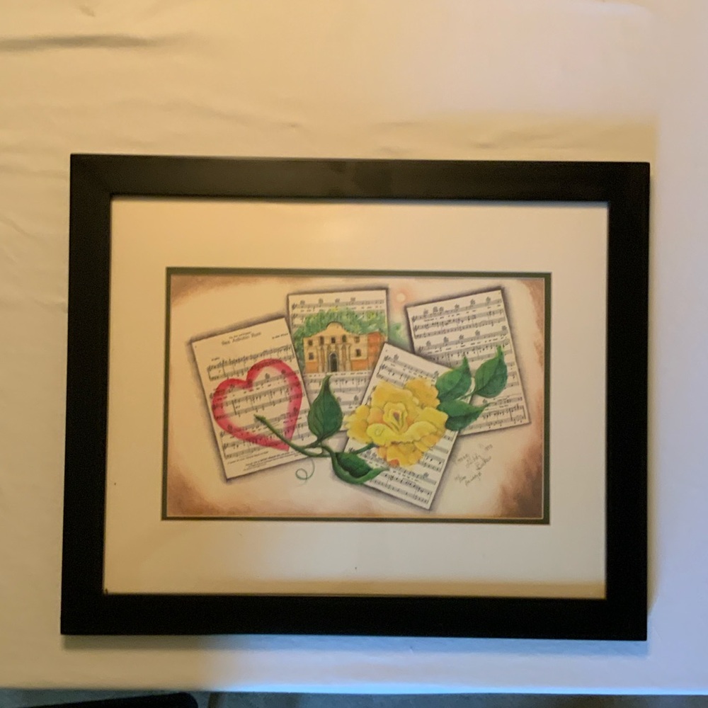 Framed Art with Heart and Yellow RoseSigned Print by Donna Lichty Baker